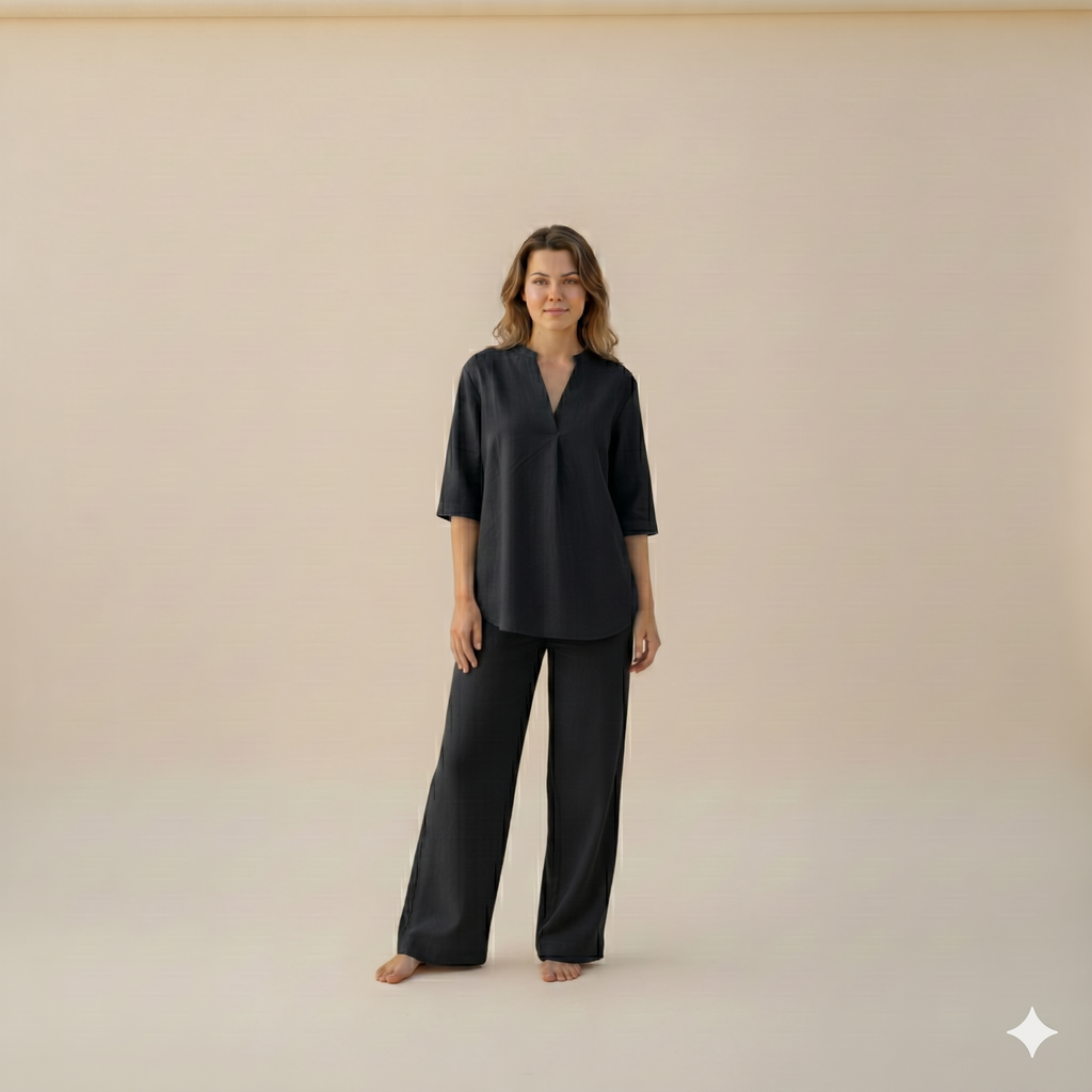 Black Linen Cotton Co-ord Set