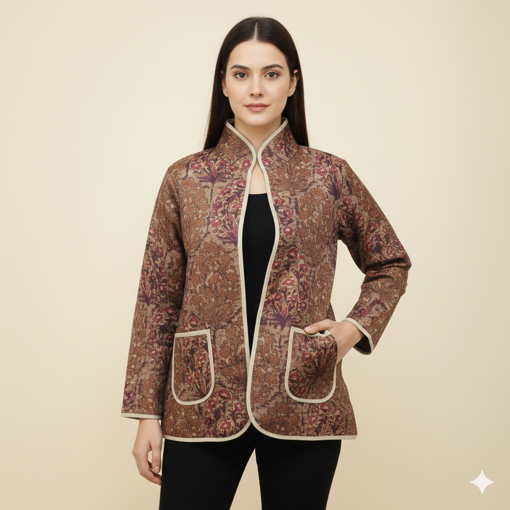 Brown Foral Warm Jacket