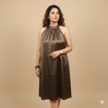 Brown Satin Halter Neckl one pic for Party Wear Women
