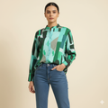 Green Printed Chiness Collor Cotton Shirt