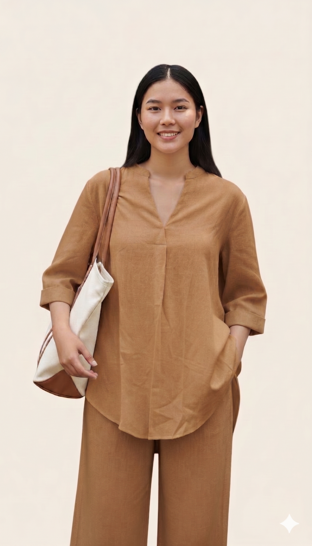Camel Brown Linen Cotton Co-ord Set