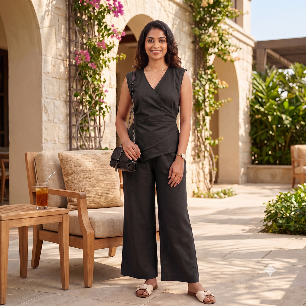 Black Linen office Co-ord Set