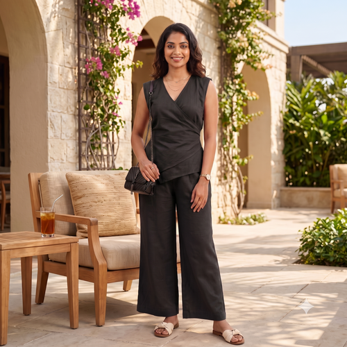 Black Linen office Co-ord Set