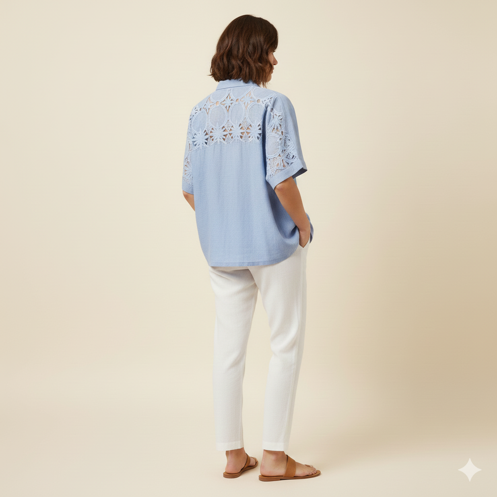 Blue Shirt with lace work back
