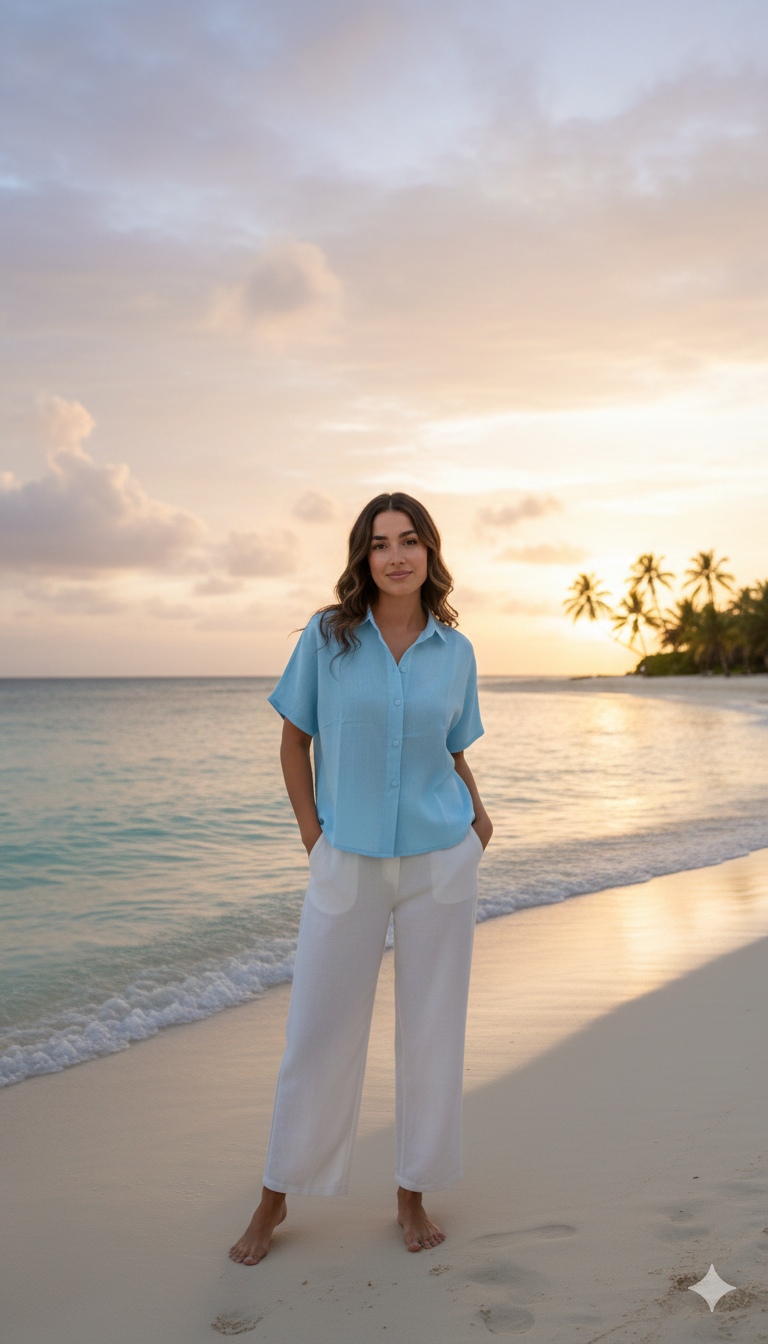 Linen Oversized Shirt for Women  Breathable Sky Blue halfSleevel Shirt