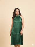 Bottle Green Satin Halter Neckl one pic for Party Wear Women