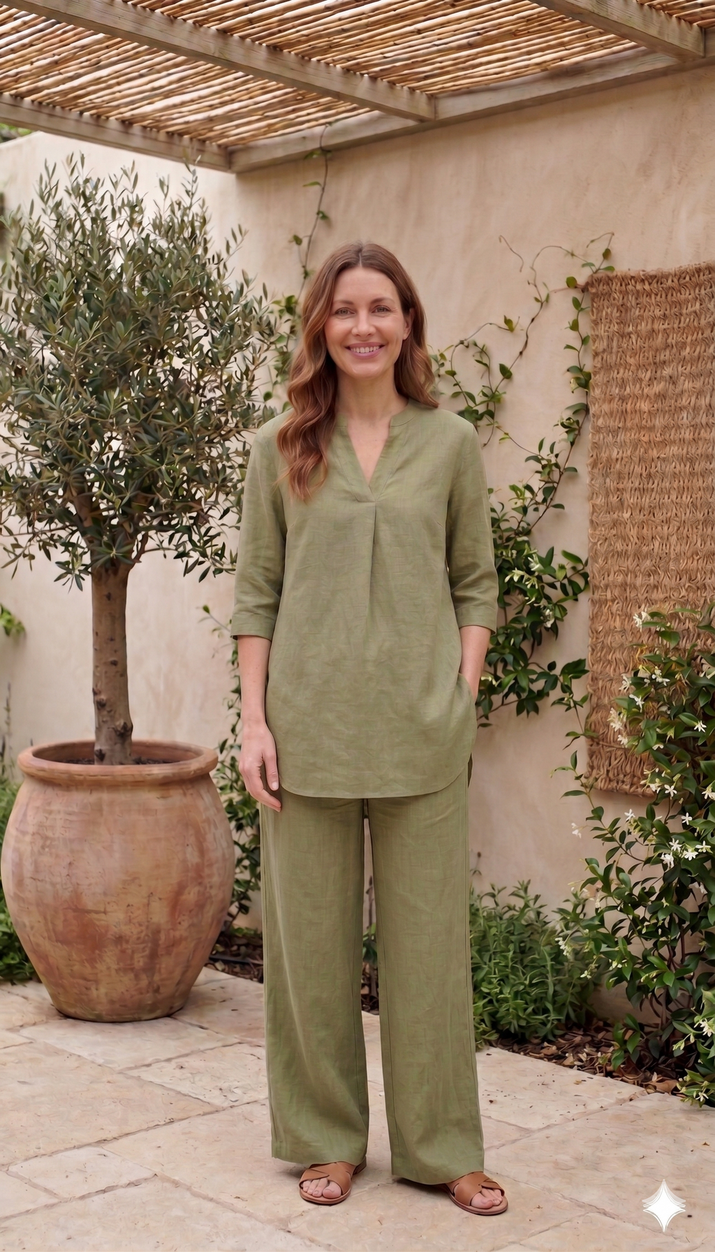 Olive Green Linen Cotton Co-ord Set