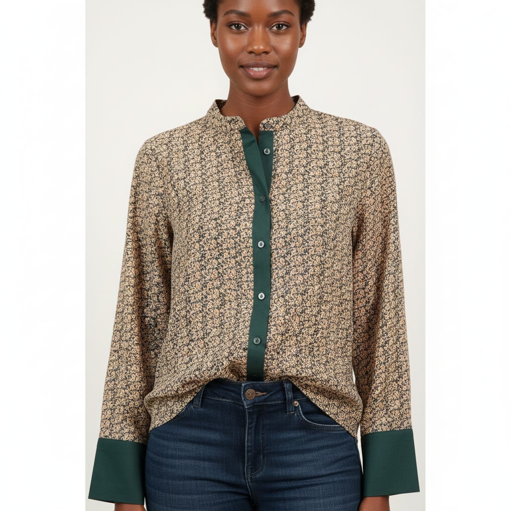Mehandi Green Printed Chiness Collor Cotton Shirt