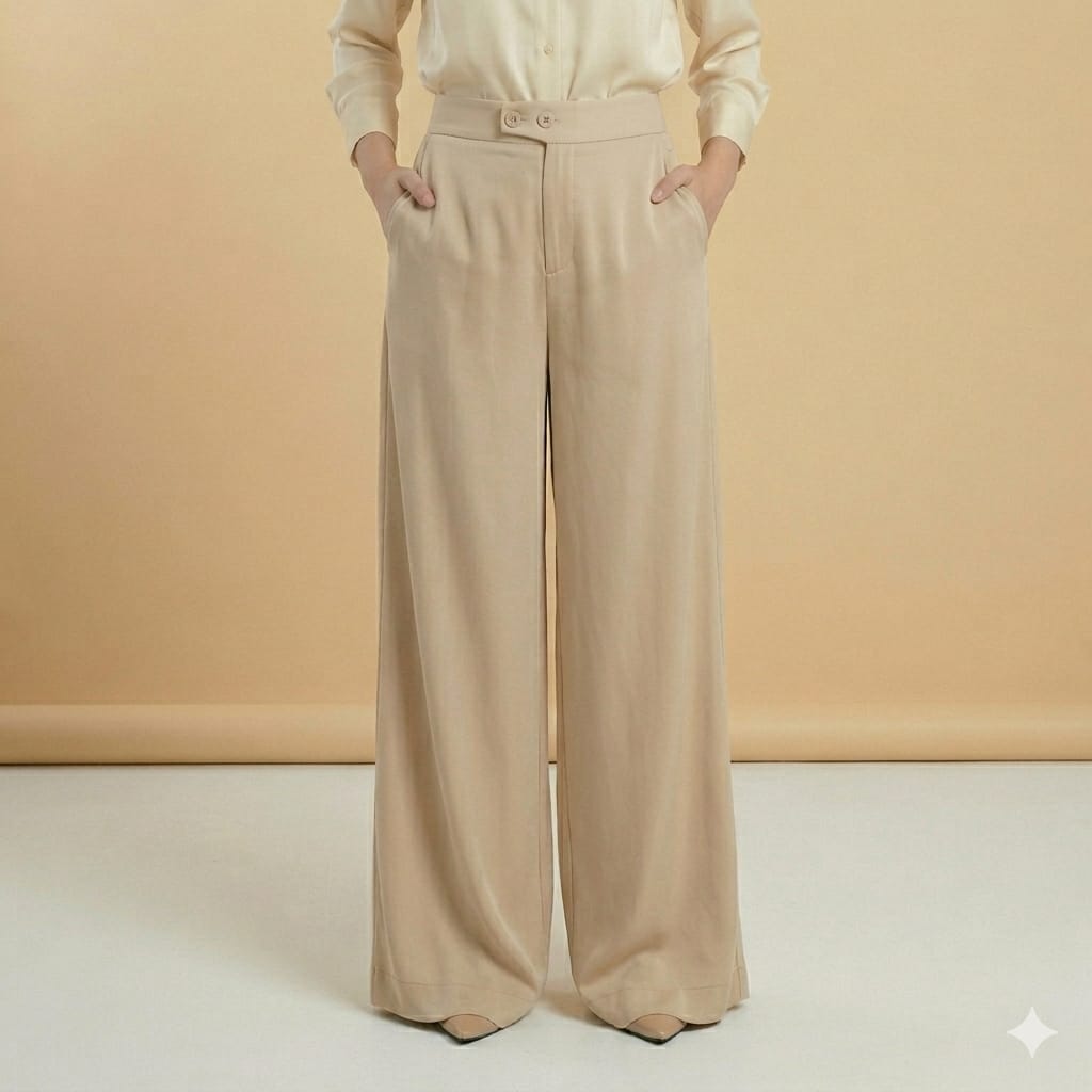 Korean Style Beige High-Waist Wide-Leg Pants