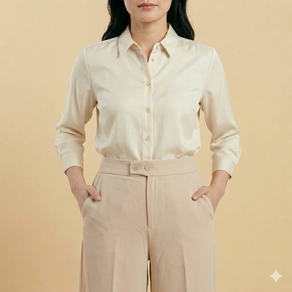 Korean Style Beige High-Waist Wide-Leg Pants