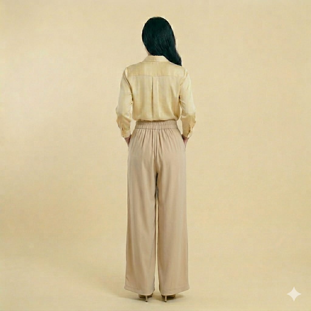 Korean Style Beige High-Waist Wide-Leg Pants