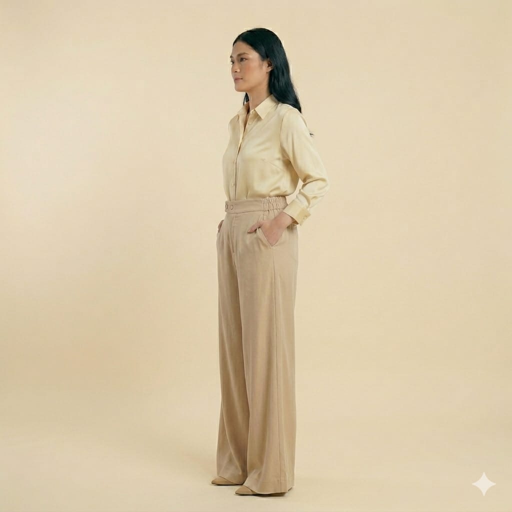 Korean Style Beige High-Waist Wide-Leg Pants