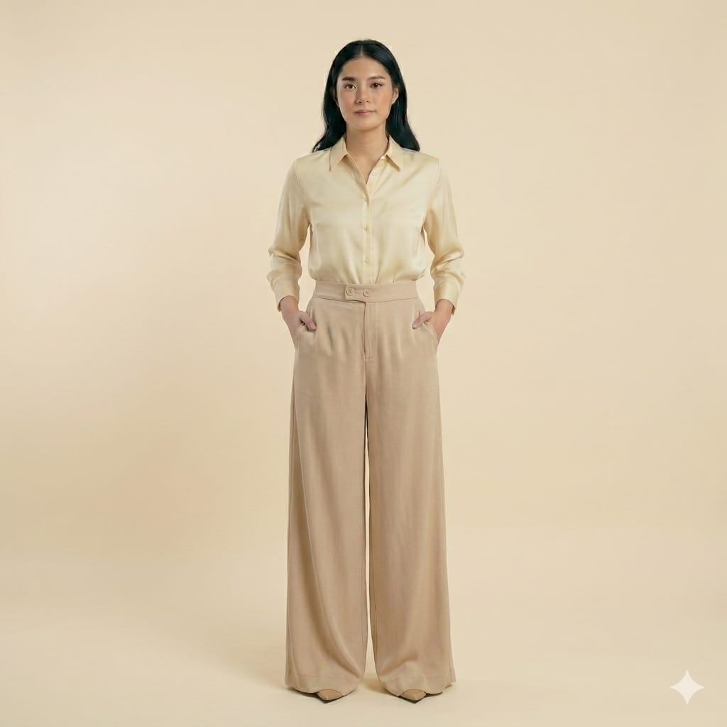 Korean Style Beige High-Waist Wide-Leg Pants