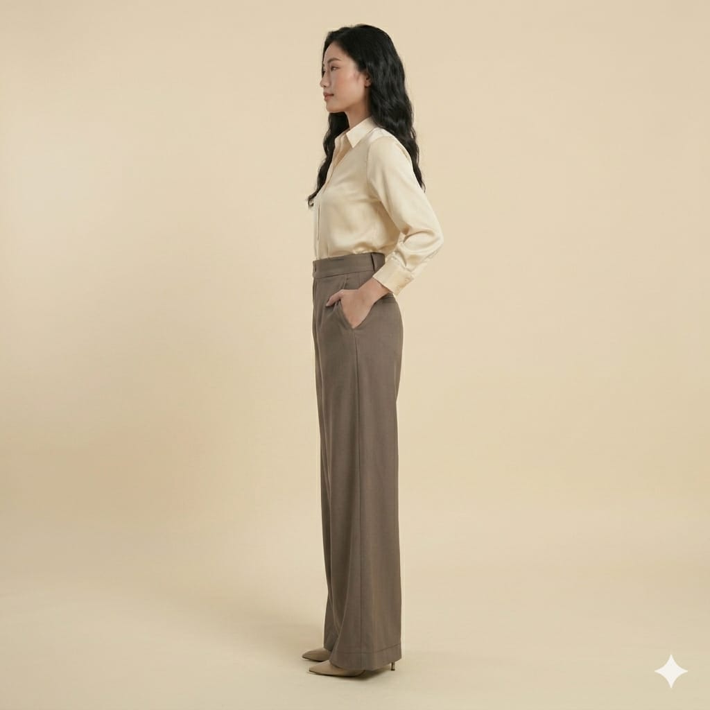 Korean Style muted grayish-brown High-Waist Wide-Leg Pants