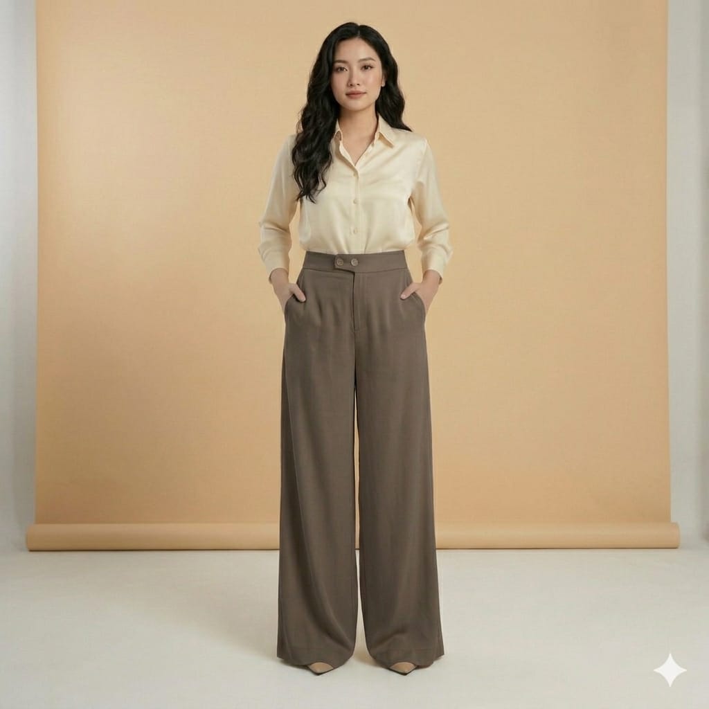 Korean Style muted grayish-brown High-Waist Wide-Leg Pants