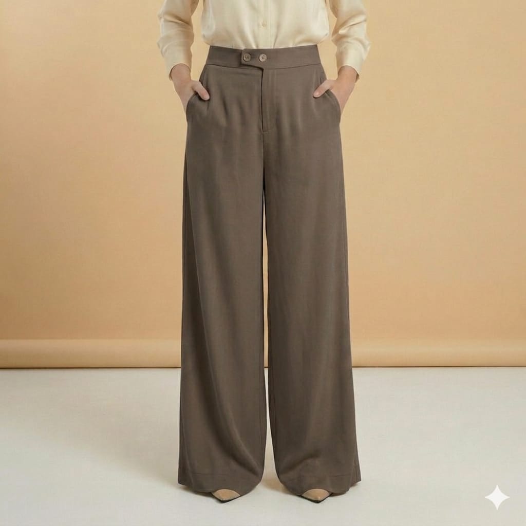 Korean Style muted grayish-brown High-Waist Wide-Leg Pants