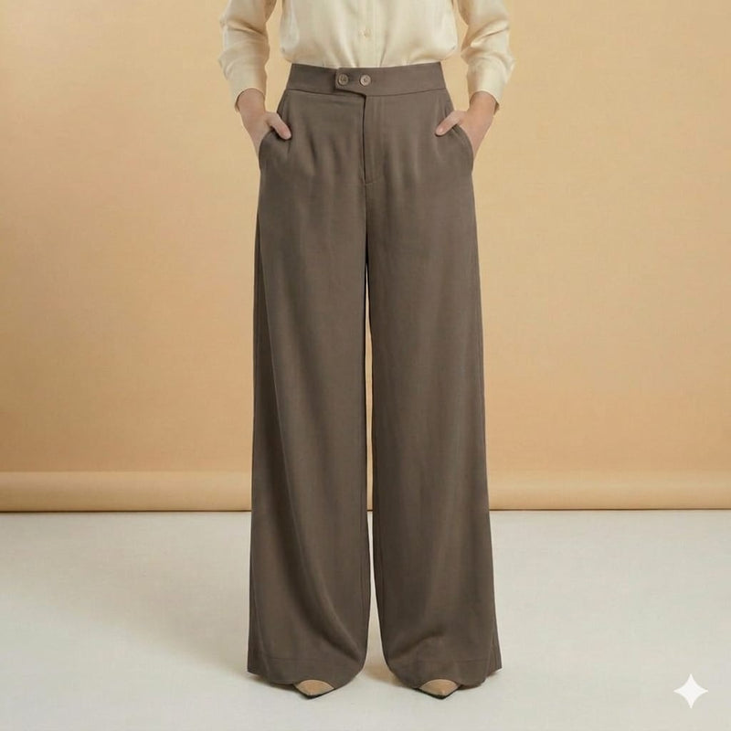 Korean Style muted grayish-brown High-Waist Wide-Leg Pants