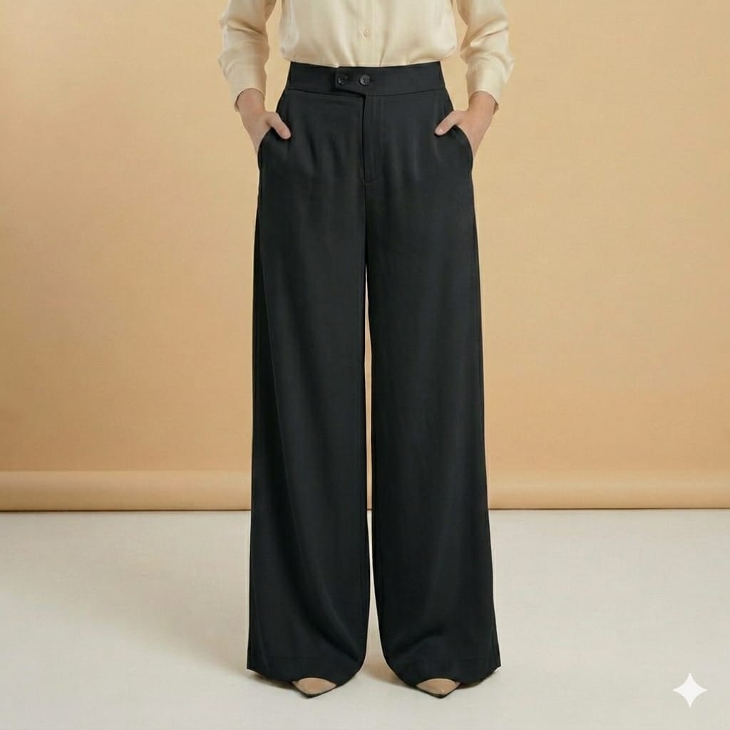 Korean Style Black High-Waist WideLeg Pants