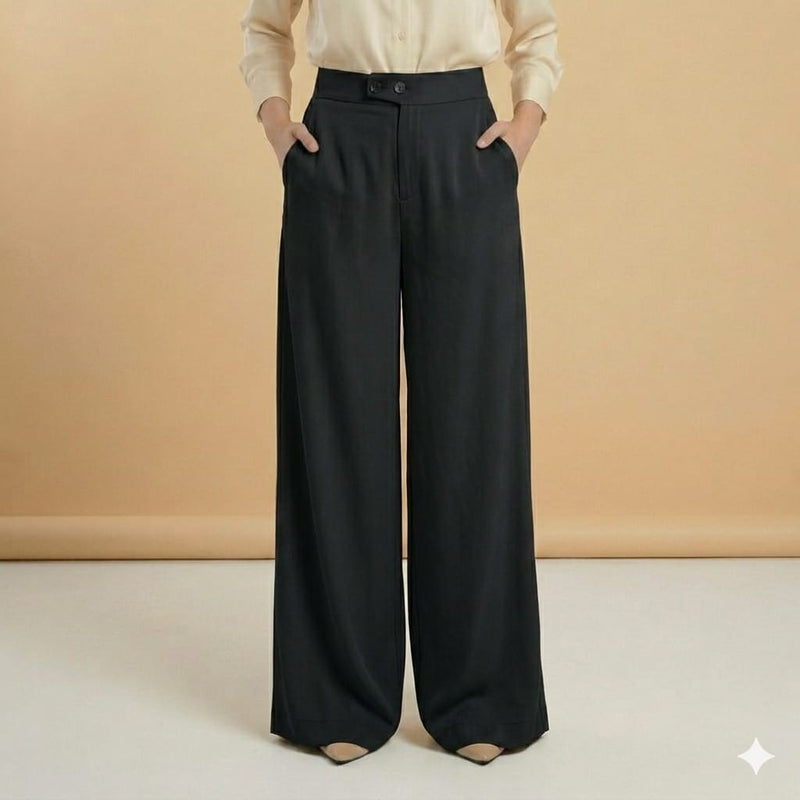 Korean Style Black High-Waist WideLeg Pants