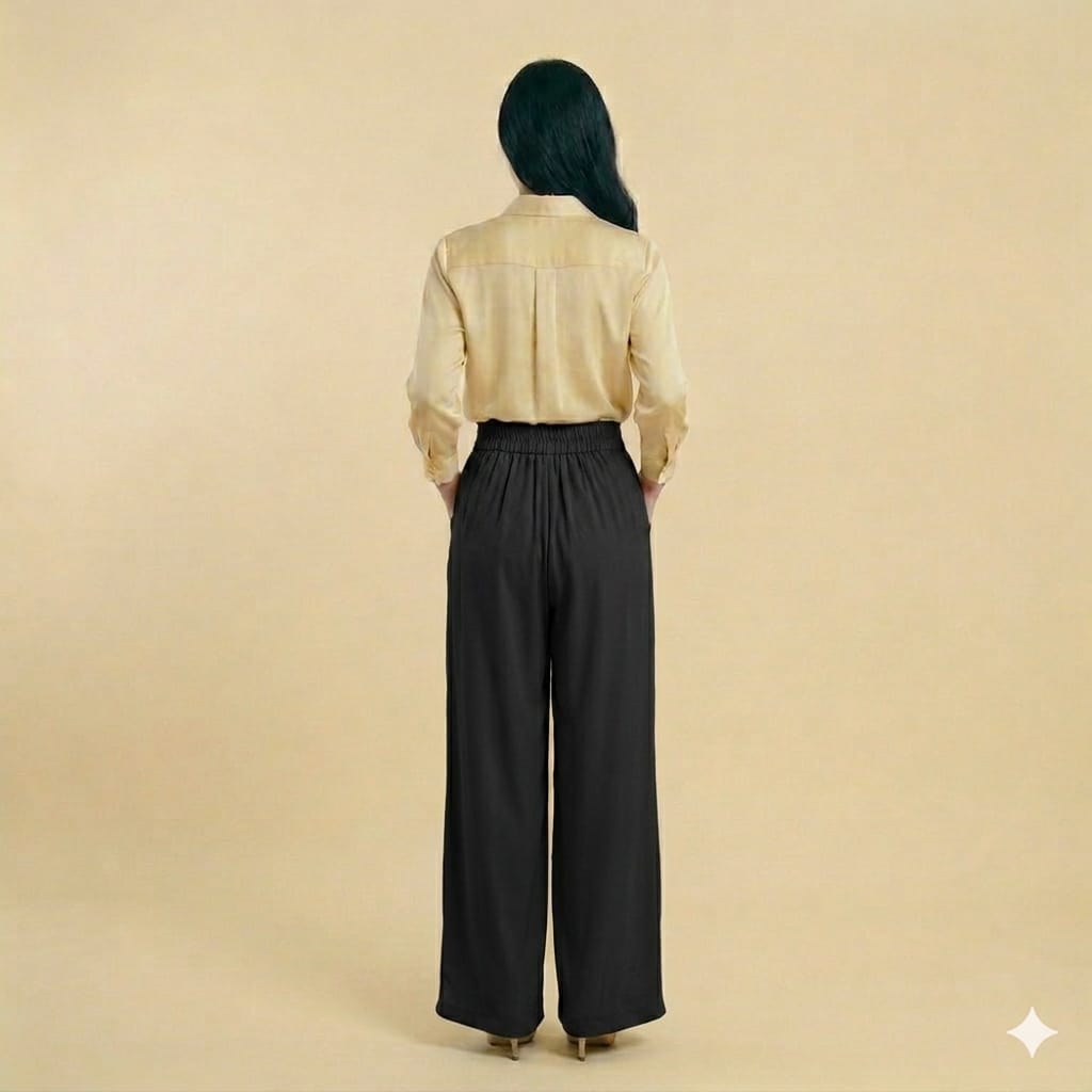 Korean Style Black High-Waist WideLeg Pants