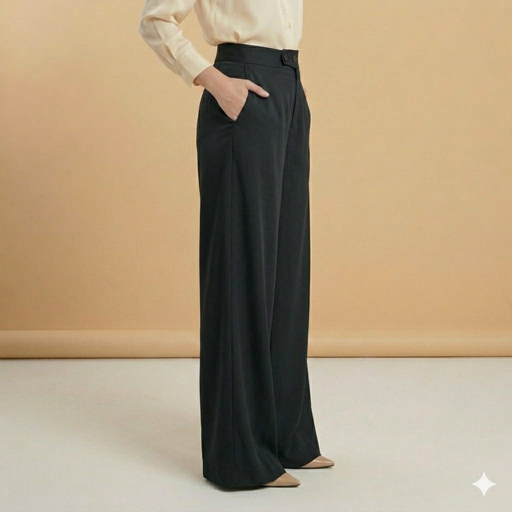 Korean Style Black High-Waist WideLeg Pants