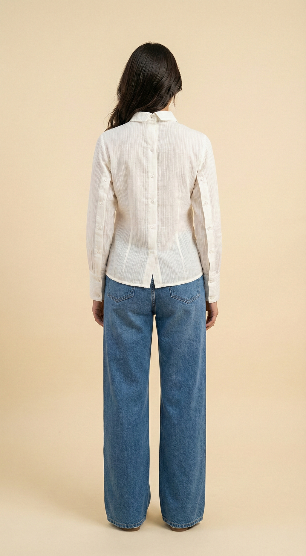 Elegant White Shirt for Women  Invers Style with Customisable Buttoned Sleeves