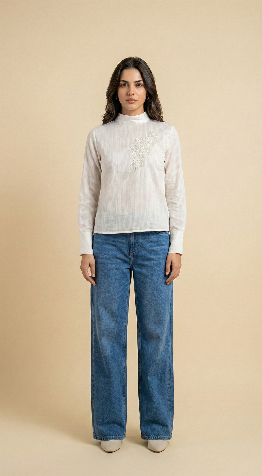 Elegant White Shirt for Women  Invers Style with Customisable Buttoned Sleeves