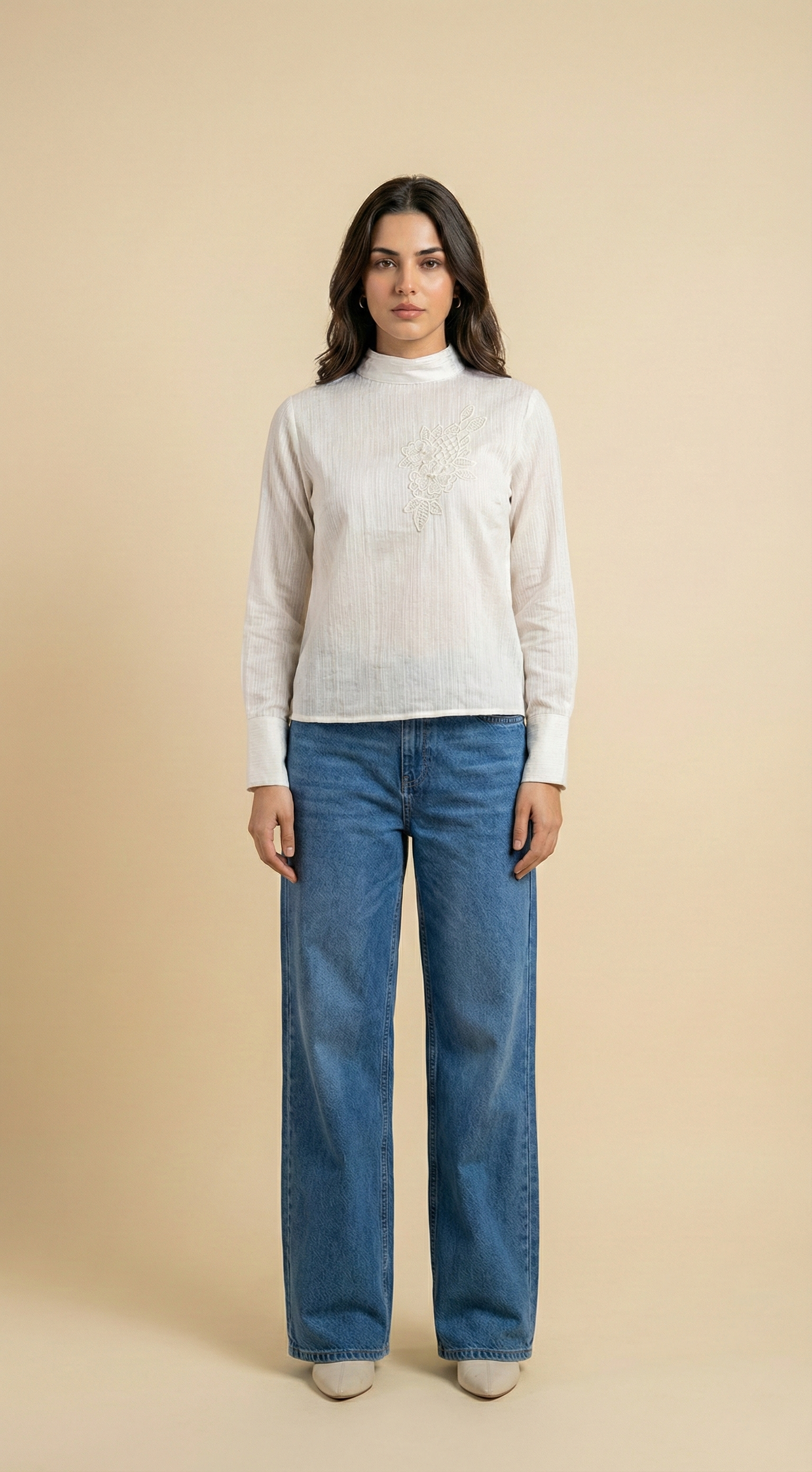 Elegant White Shirt for Women  Invers Style with Customisable Buttoned Sleeves
