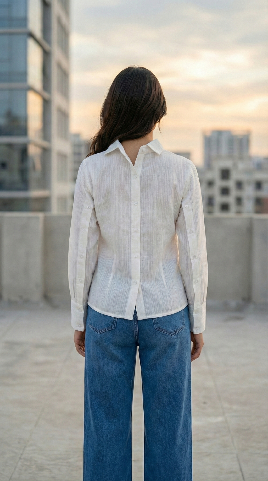 Elegant White Shirt for Women  Invers Style with Customisable Buttoned Sleeves