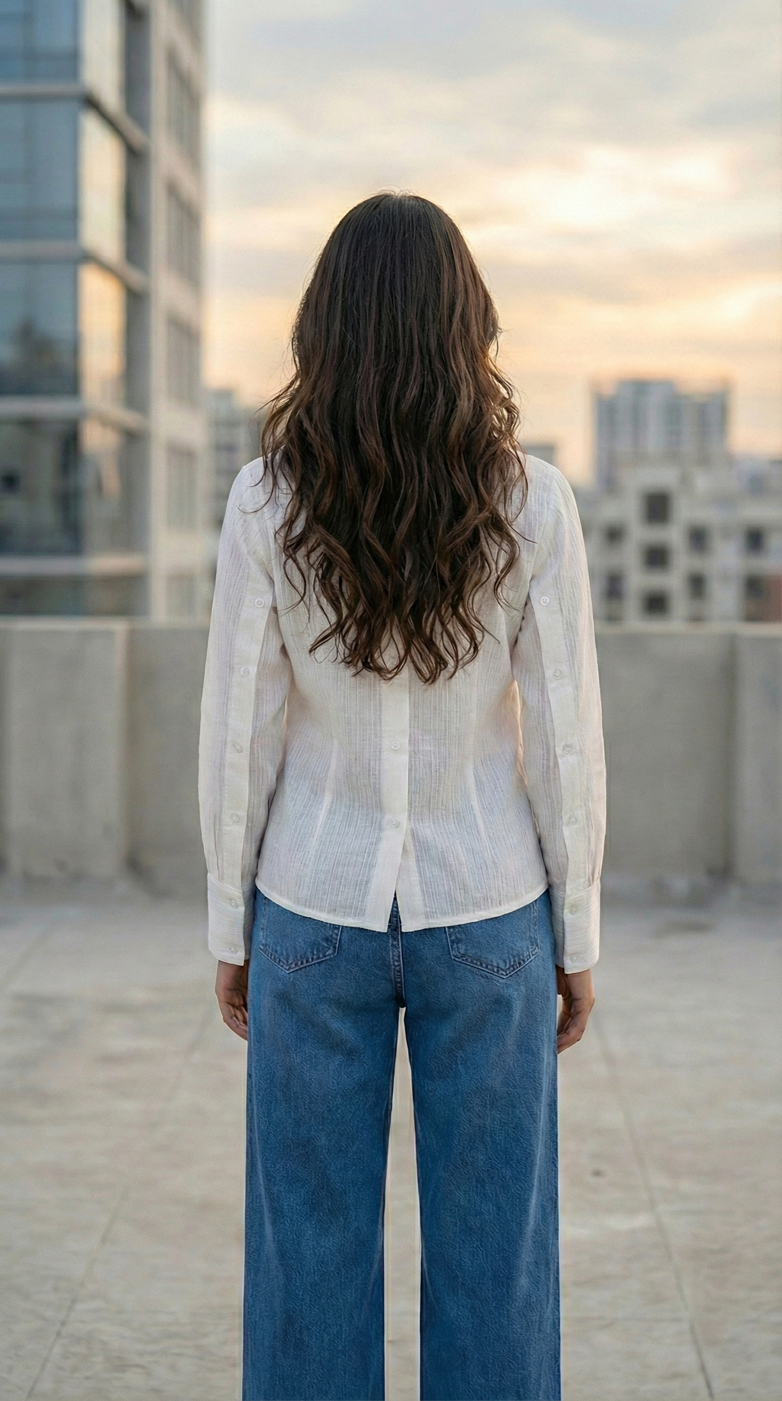 Elegant White Shirt for Women  Invers Style with Customisable Buttoned Sleeves